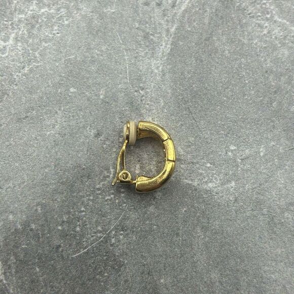 Givenchy Gold Tone Half Hoops Clip On Earrings Rhinestones Elegant G Logo - Picture 5 of 9